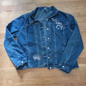 Jeanbay Women's Blue Button Down  Collard Jeans Jacket 2X